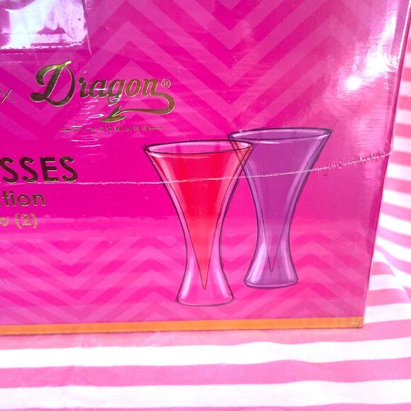 NIP Barbie x Dragon Glass pink 8 oz cocktail glasses new in box never used GIFT! - Picture 4 of 7